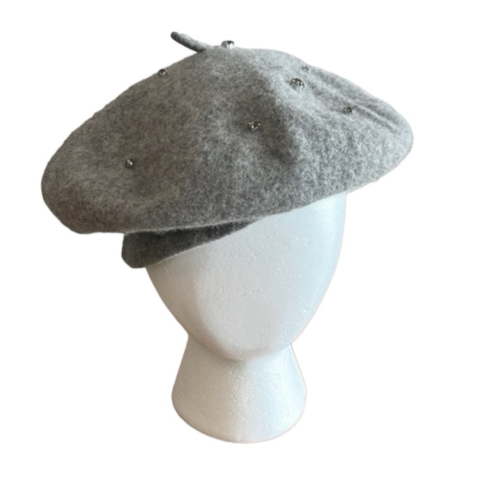 H&M Gray Wool Embellished Rhinestone Beret